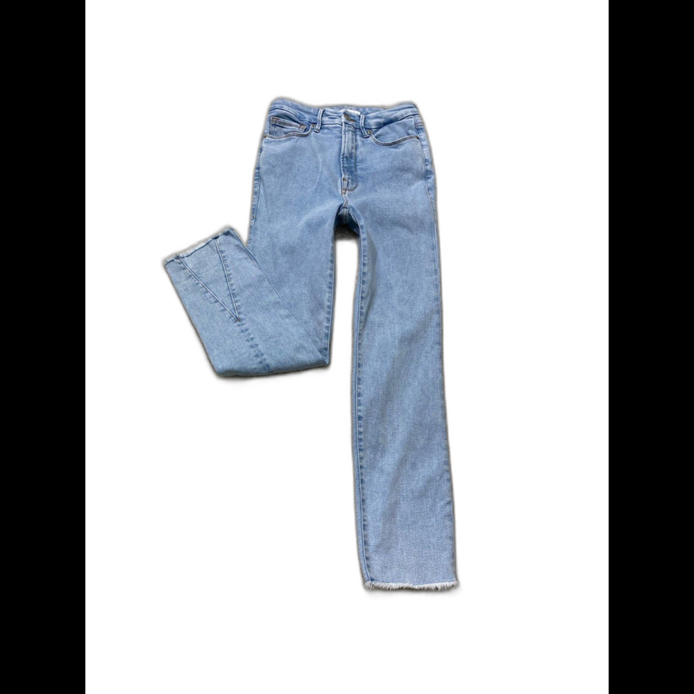 4/27 Good American Good Classic High-Rise Ankle Raw Darted Hem Light INDIGO454